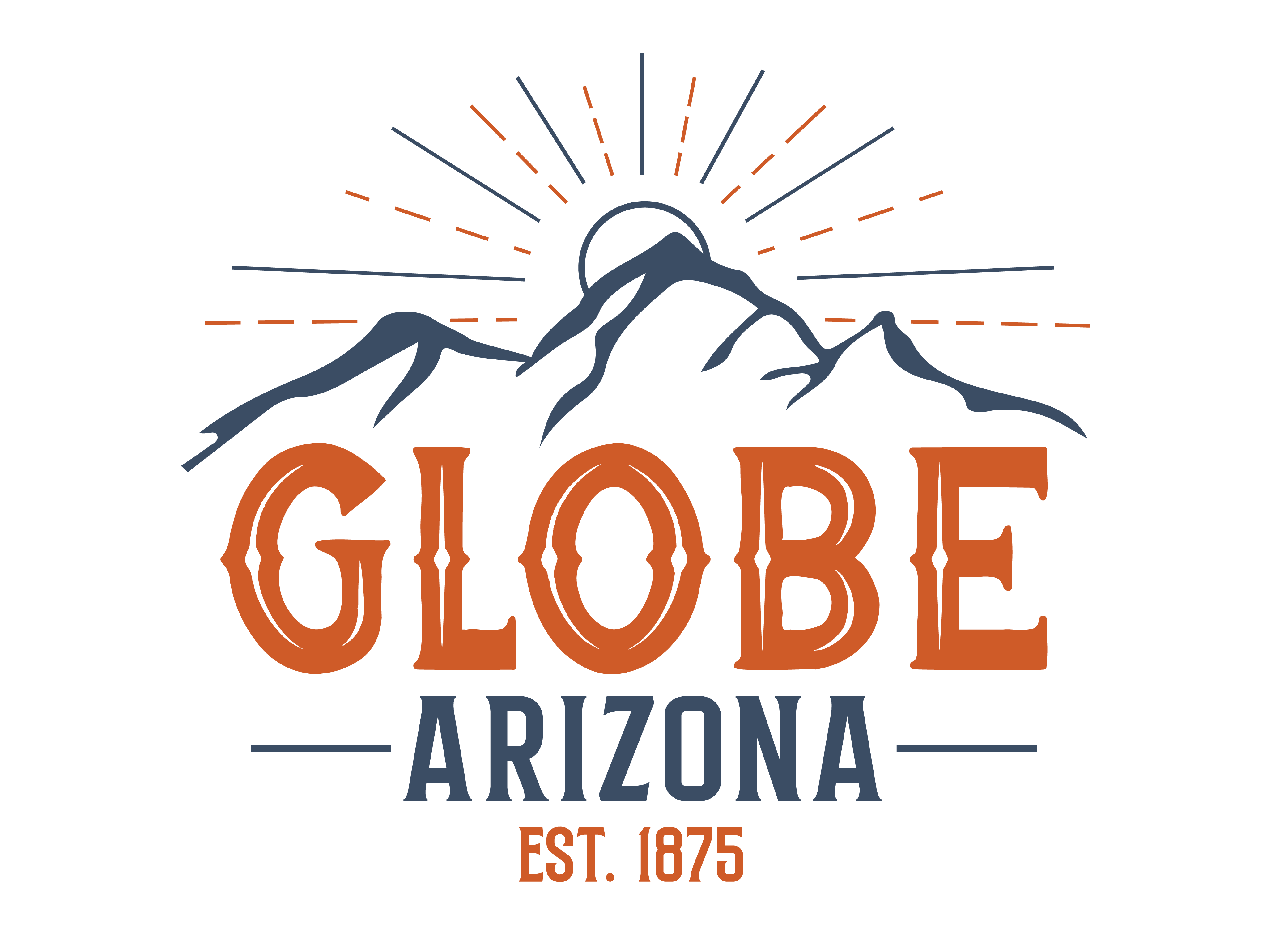 Globe AZ Logo eith Mountain and Sun detail in navy and orange